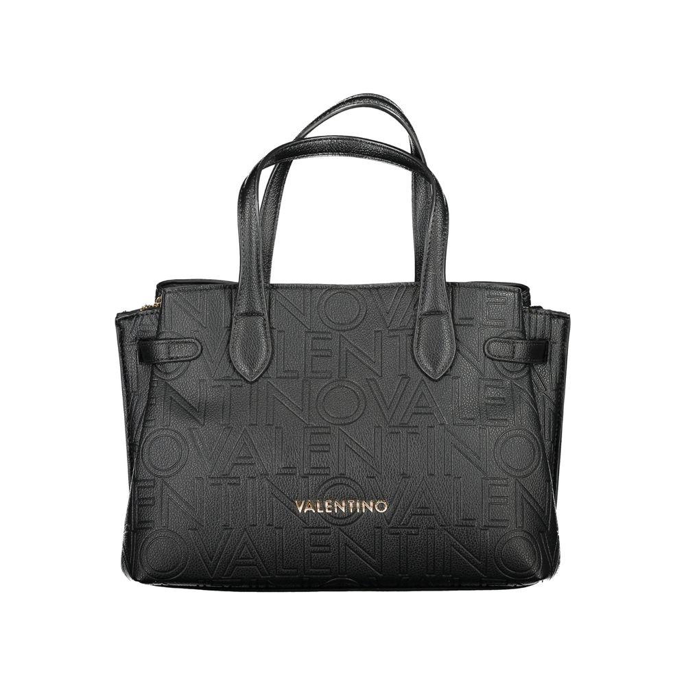 Elegant Valentino black handbag with two handles, adjustable straps, dual compartments, central pocket, and logo embellishment.
