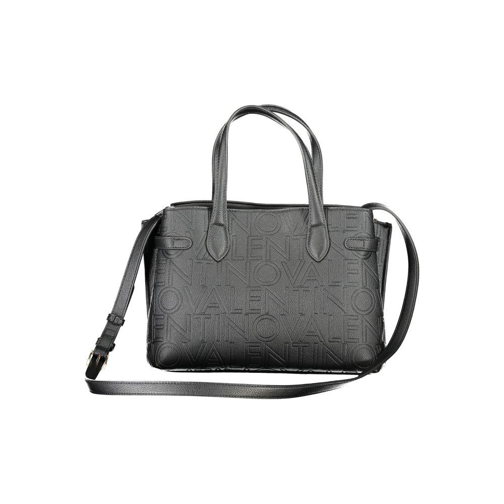 Valentino black polyethylene handbag with two handles, adjustable and removable shoulder straps, and logo design.