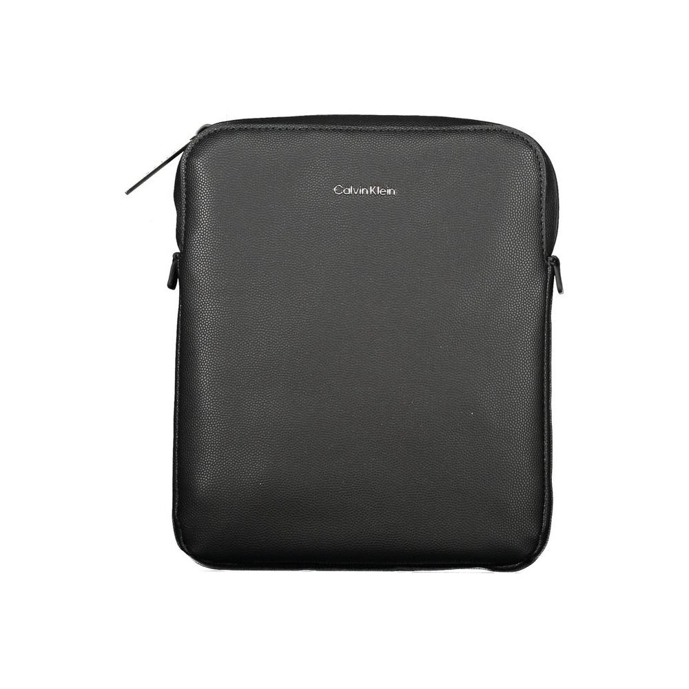 Calvin Klein black polyester men's shoulder bag with adjustable strap and iconic logo.