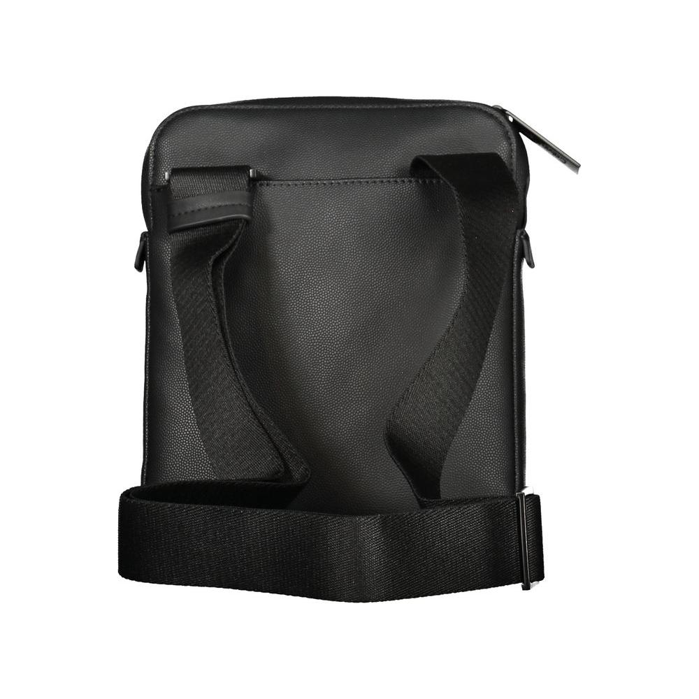 Calvin Klein black polyester men's shoulder bag with adjustable strap, featuring iconic logo and durable eco-friendly material.
