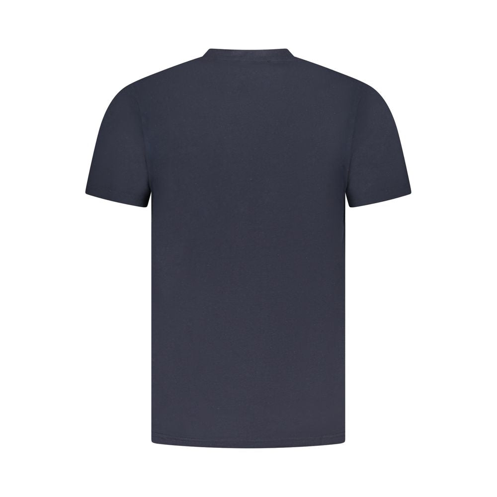 Back view of Cavalli Class blue cotton men's T-shirt with short sleeves.