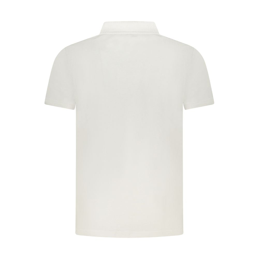 Back view of Cavalli Class White Cotton Men Polo Shirt showcasing a minimalist design and fine craftsmanship.
