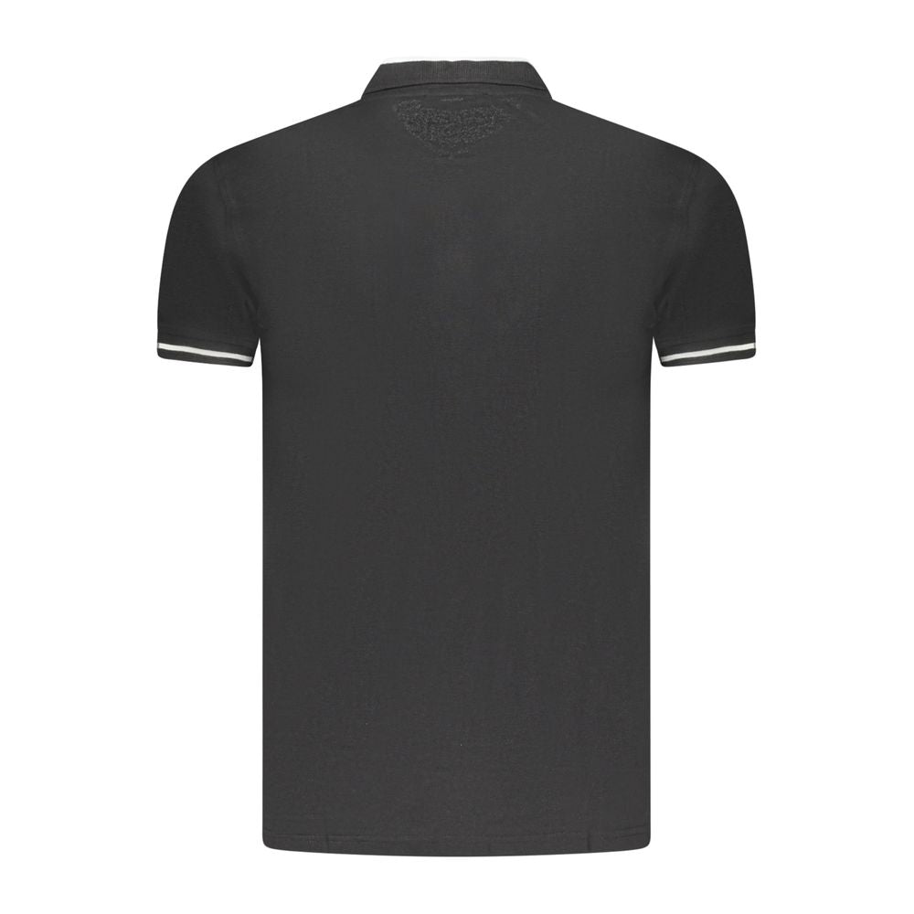 Cavalli Class black cotton men's polo shirt back view with short sleeves and contrast-detail buttons.