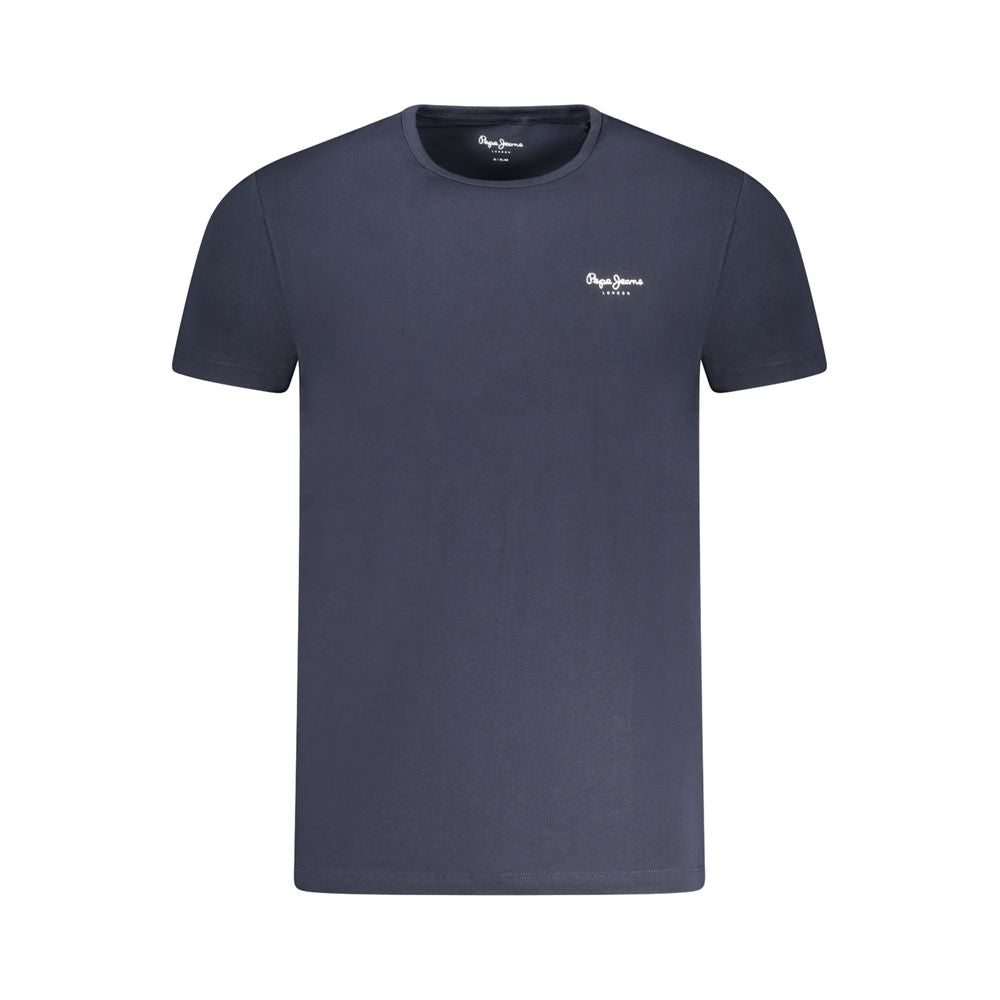 Pepe Jeans blue cotton men's t-shirt with crew neck and logo, slim fit design, made from soft, high-quality cotton blend.