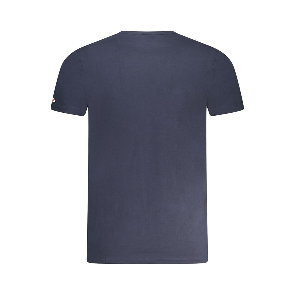 Back view of Pepe Jeans Blue Cotton Men's T-Shirt, showing slim fit and crew neck detailing.