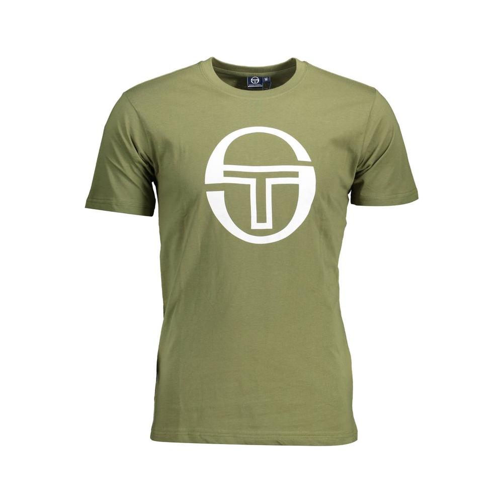 Sergio Tacchini green cotton t-shirt with short sleeves and crew neck, featuring logo print on chest.
