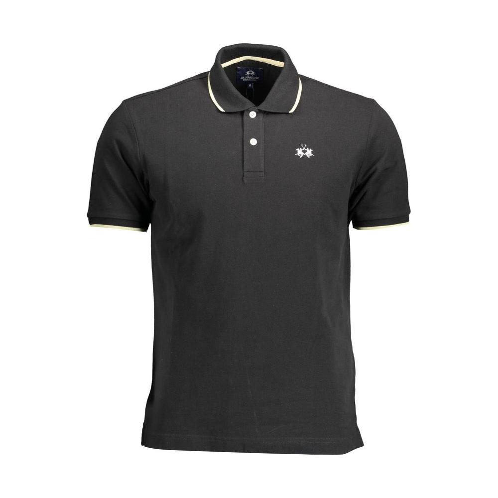 La Martina Black Cotton Men Polo Shirt