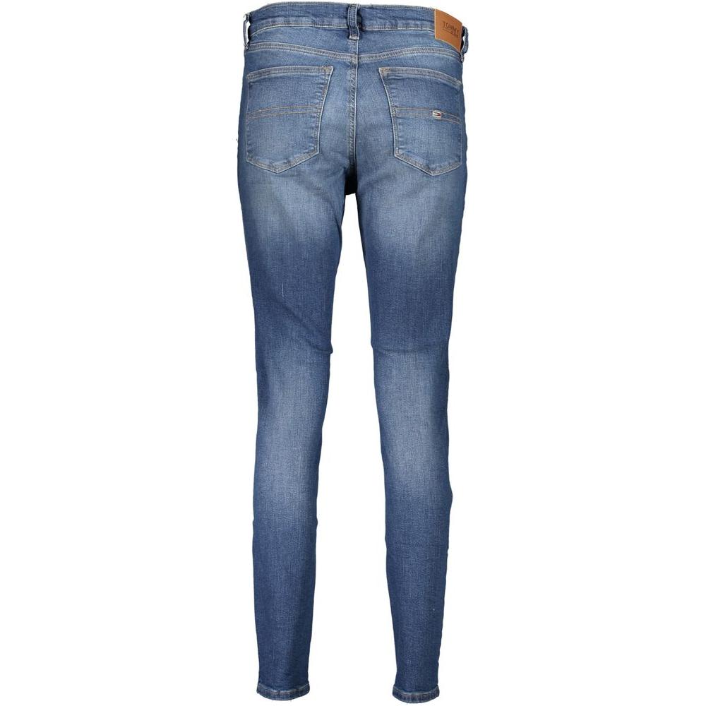 Tommy Hilfiger blue cotton jeans, Nora mid-rise skinny, washed effect with logo, back view showing 5-pocket design.