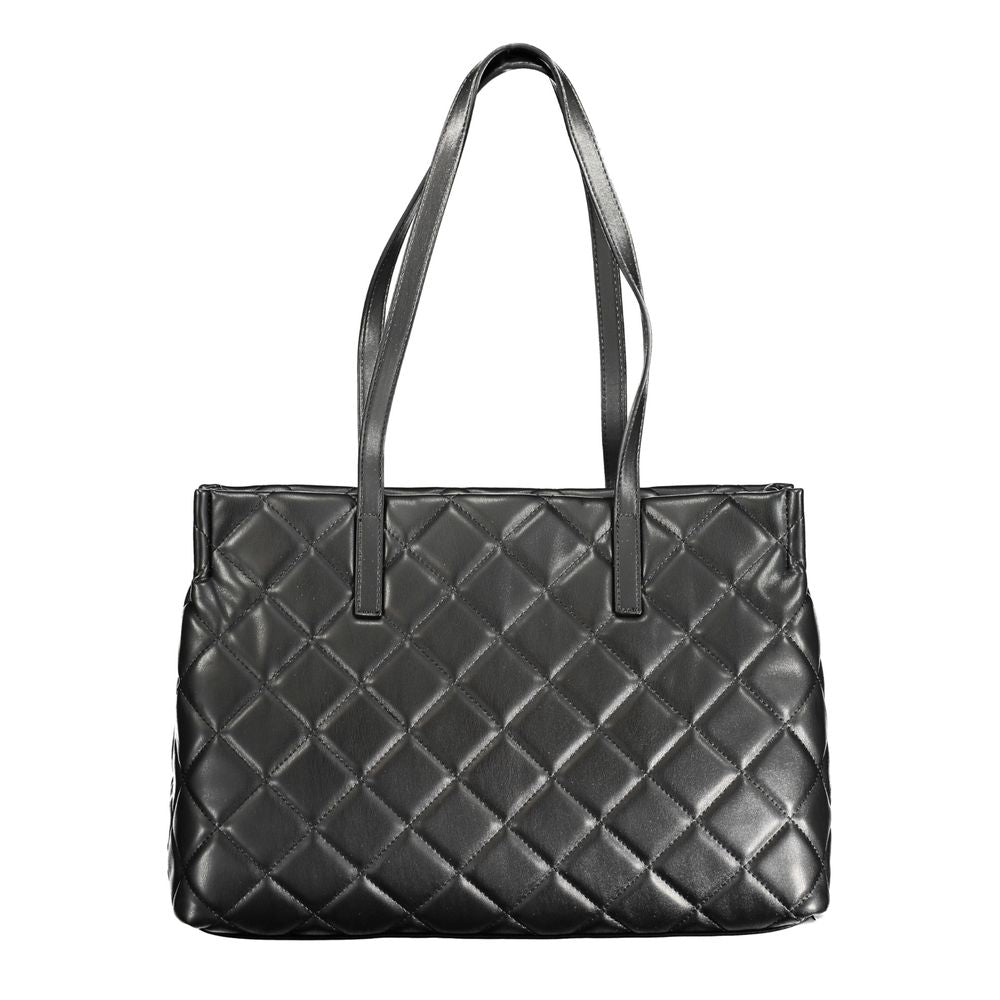 Valentino black polyethylene handbag with quilted design, two shoulder handles, and zip closure. Elegant and stylish for any occasion.