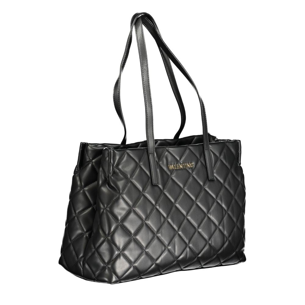 Valentino Bags black polyethylene handbag with quilted design, shoulder handles, zip closure, central pocket, and logo detail.