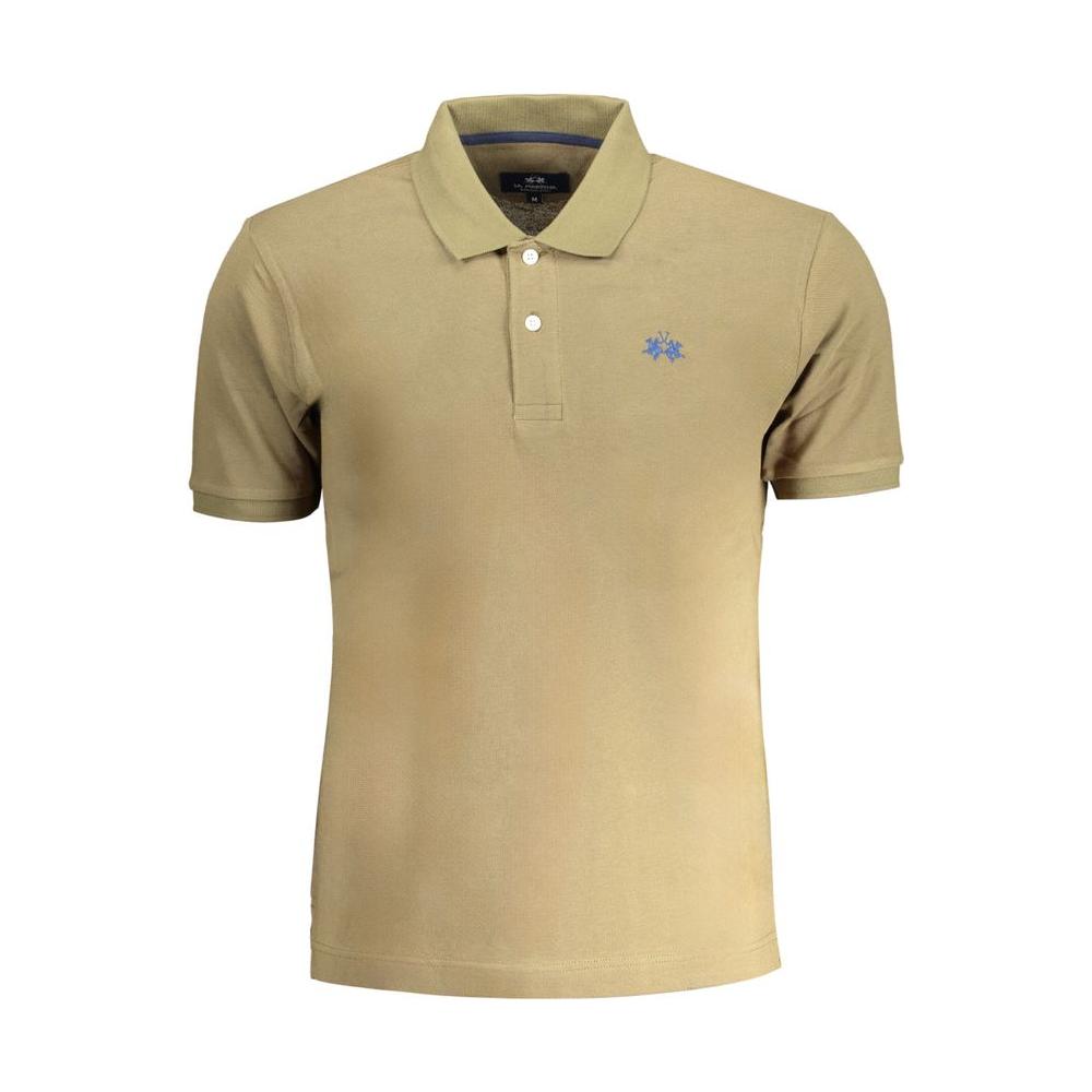 La Martina green cotton polo shirt, short sleeve, regular fit with 2 buttons and logo embroidery, perfect for casual wear.