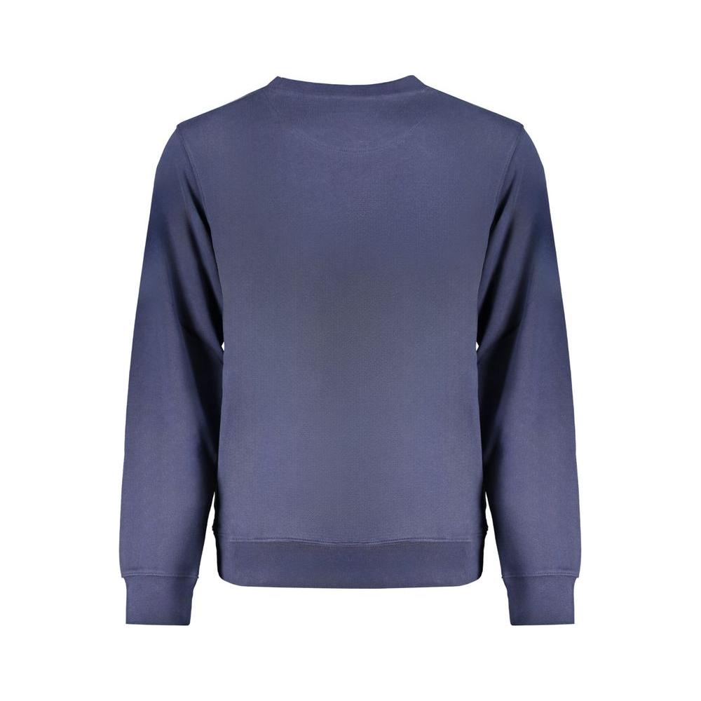 Back view of Wrangler blue cotton sweater, long sleeve sweatshirt, small logo crew, brushed crew neck, perfect for casual wear.