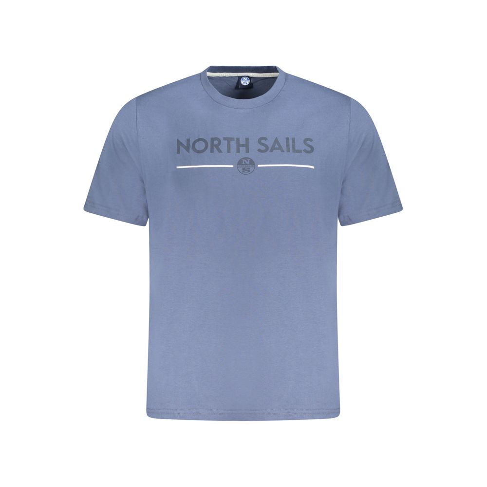 North Sails blue cotton men's t-shirt featuring a crew neck, short sleeves, and bold logo print, ideal for casual chic style.