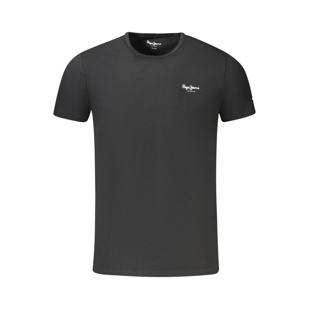 Pepe Jeans Black Cotton Men T-Shirt with Crew Neck and Iconic Logo, Slim Fit for Modern Trendsetters