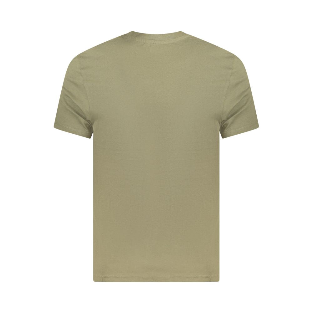Back view of Timberland Green Cotton Men T-Shirt, featuring short sleeves and crew neck, made from organic cotton for eco-conscious comfort.