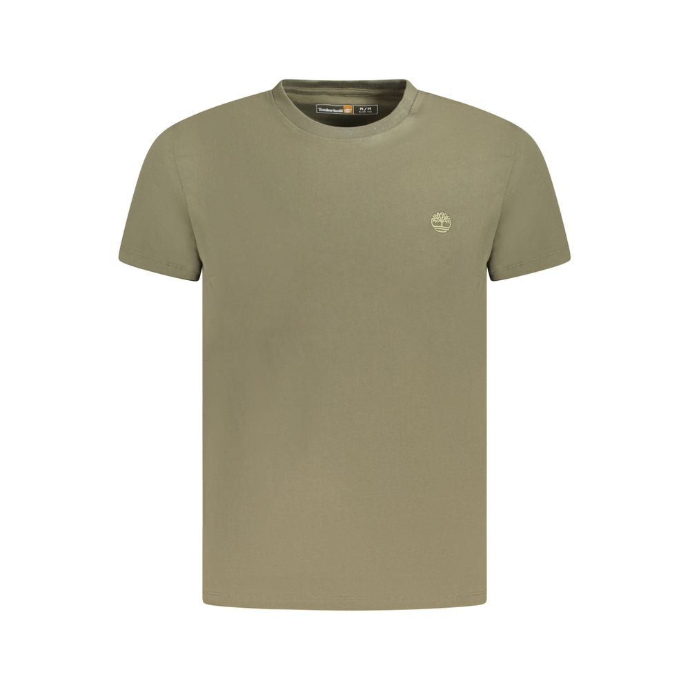 Timberland green cotton men's crew neck t-shirt with embroidery logo, slim fit, breathable and stylish for everyday wear.