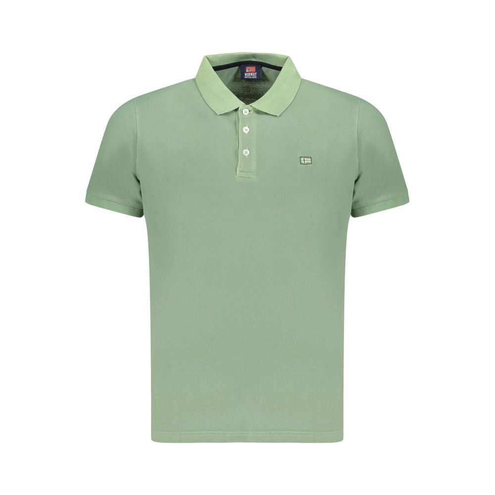 Norway 1963 green cotton polo shirt for men, featuring three-button placket and embroidered logo on chest.