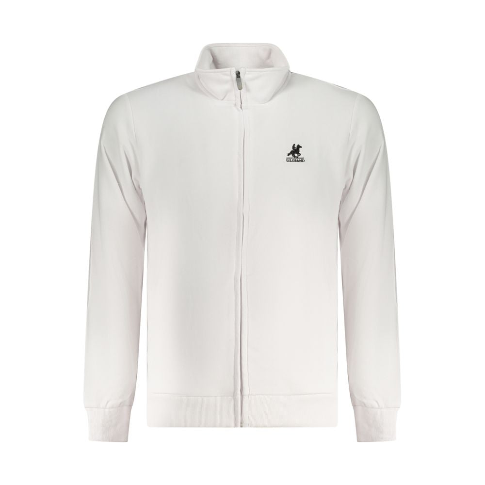 U.S. Grand Polo white cotton sweater with zip, embroidery logo, and two pockets. Long sleeve brushed sweatshirt.