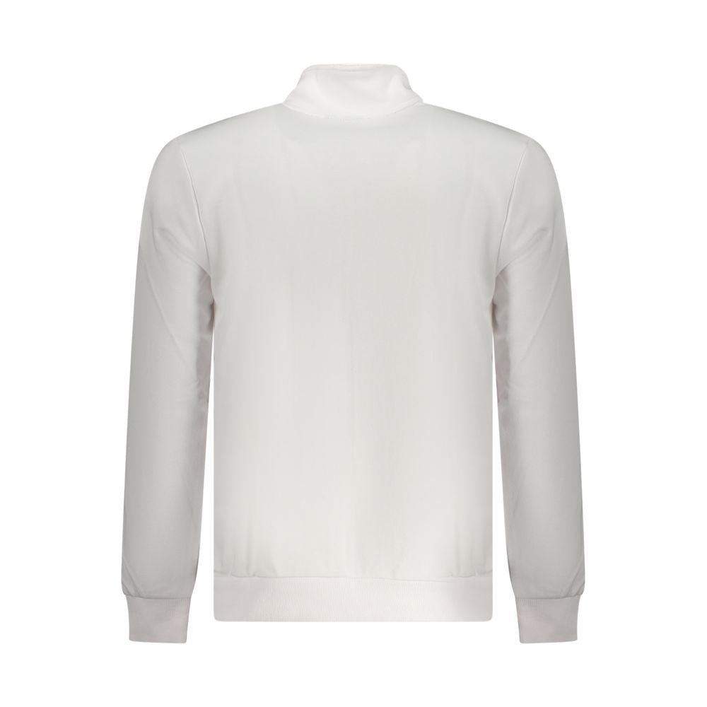 White cotton U.S. Grand Polo sweater, long sleeves, full zip, embroidered logo, two pockets, brushed finish. Back view.
