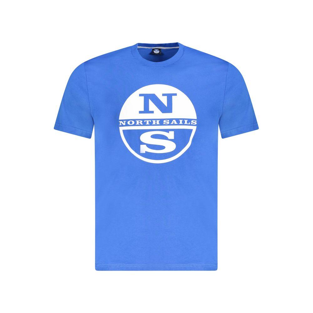North Sails blue cotton men's t-shirt with logo, featuring a crew neck and short sleeves, perfect for casual and nautical style.