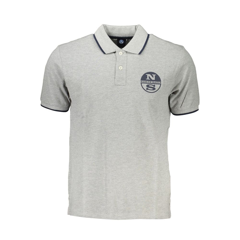 North Sails gray cotton men's polo shirt with contrast details and logo, short-sleeved for versatile wear.