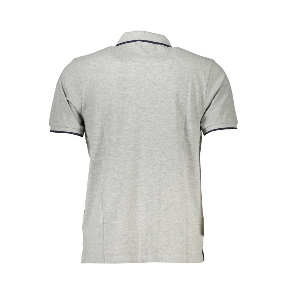 Back view of gray North Sails cotton men's polo shirt with short sleeves and contrast details.