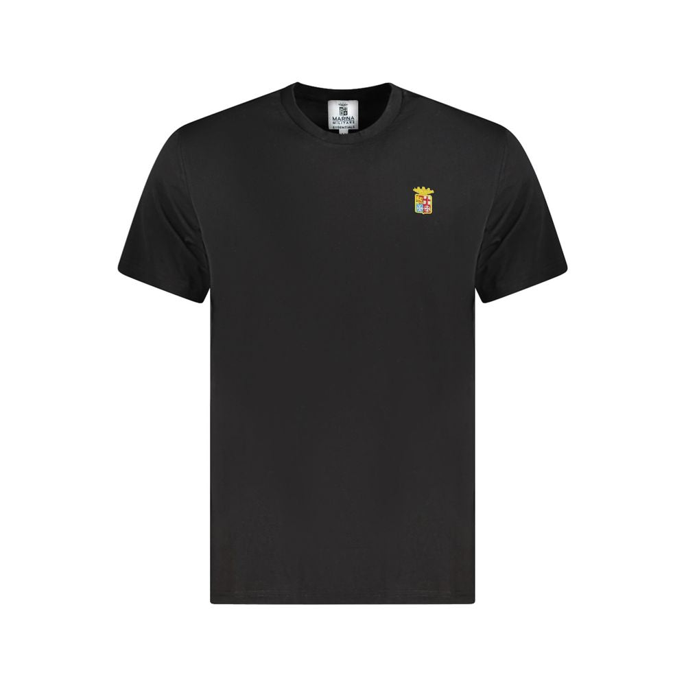 Marina Militare black cotton t-shirt, short sleeve, crew neck with embroidered logo, ideal for casual wear.