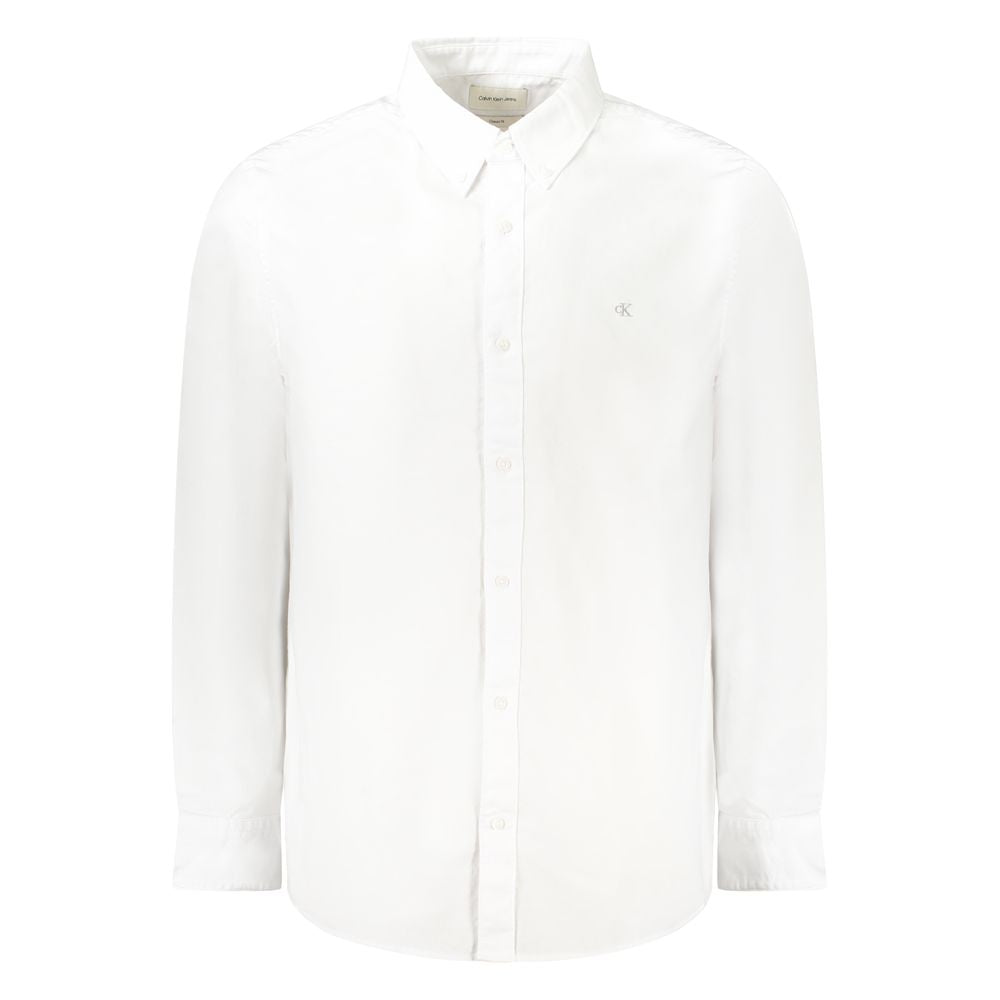 Calvin Klein White Cotton Men's Shirt with Long Sleeves and Button-Down Collar