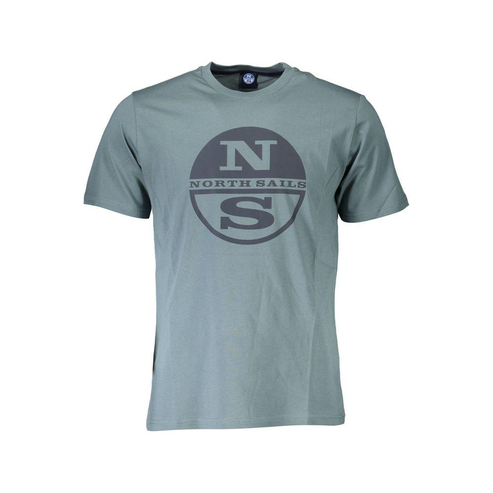 North Sails green cotton men's t-shirt with round neck and logo print, made from 100% soft cotton for comfort and breathability.