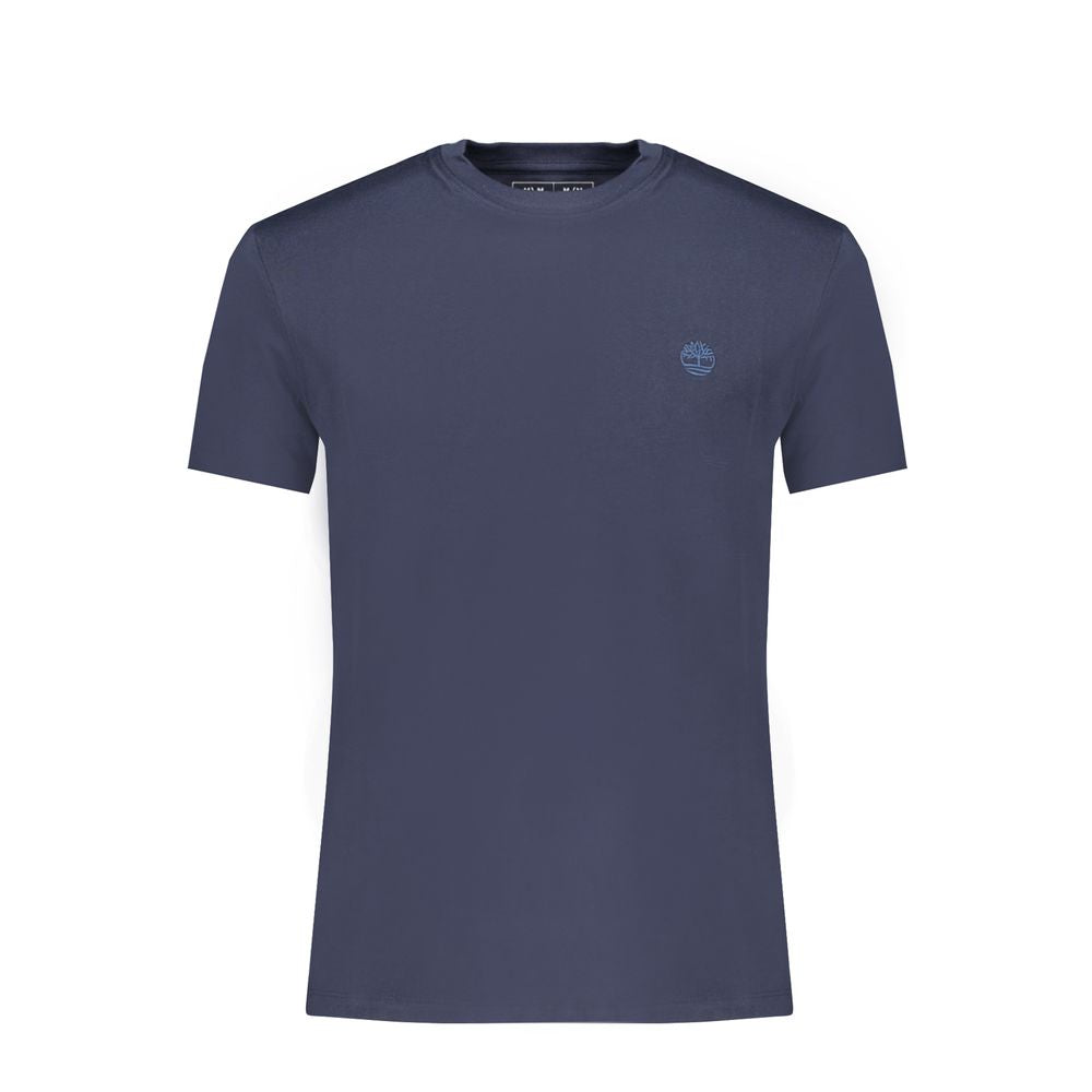 Timberland Blue Cotton Men’s Slim-Fit T-Shirt with Logo, Short Sleeves, Crew Neck, Casual Luxury Clothing.
