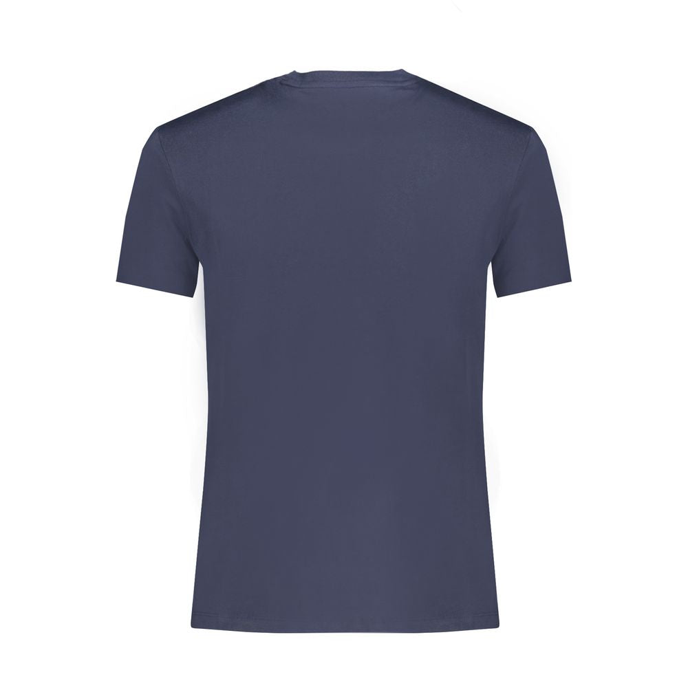 Rear view of Timberland blue cotton men's T-shirt with crew neck and short sleeves.