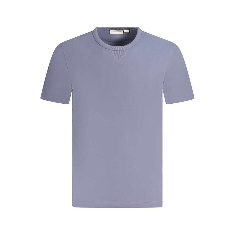 Calvin Klein blue cotton t-shirt with crew neck and short sleeves, featuring contrasting details and logo, made from 95% regenerative cotton.