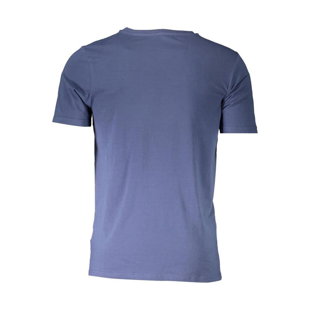 Back view of Aeronautica Militare blue cotton t-shirt with short sleeves and crew neck, featuring logo.