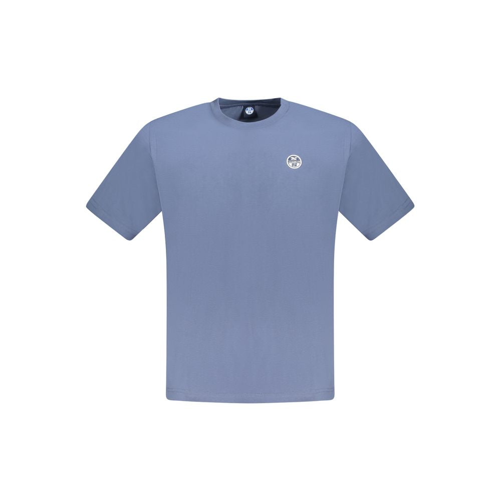 North Sails blue cotton men's T-shirt with short sleeves, crew neck and bold logo for casual wear.