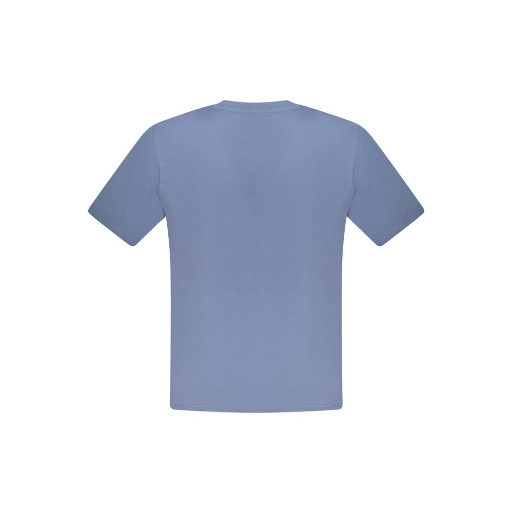 Back view of North Sails blue cotton men's T-shirt showing short sleeves and classic crew neck design.