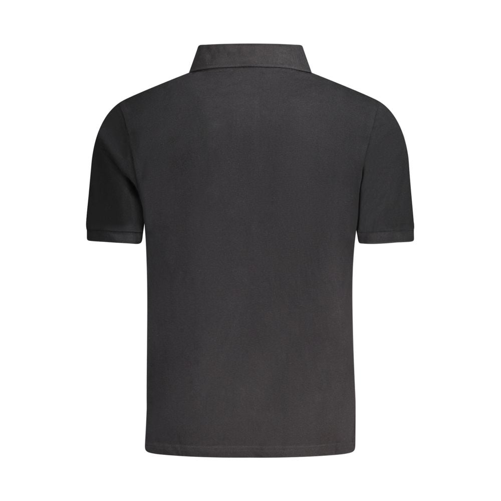 Back view of North Sails black cotton men's polo shirt with short sleeves, showcasing sleek design and quality fabric.