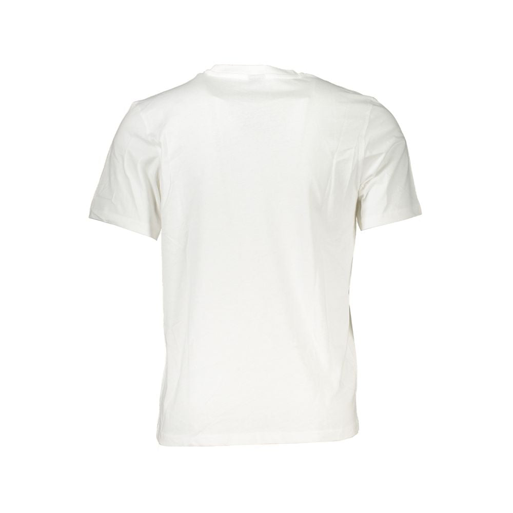 Back view of North Sails white cotton T-shirt, short-sleeved with crew neck and logo print.