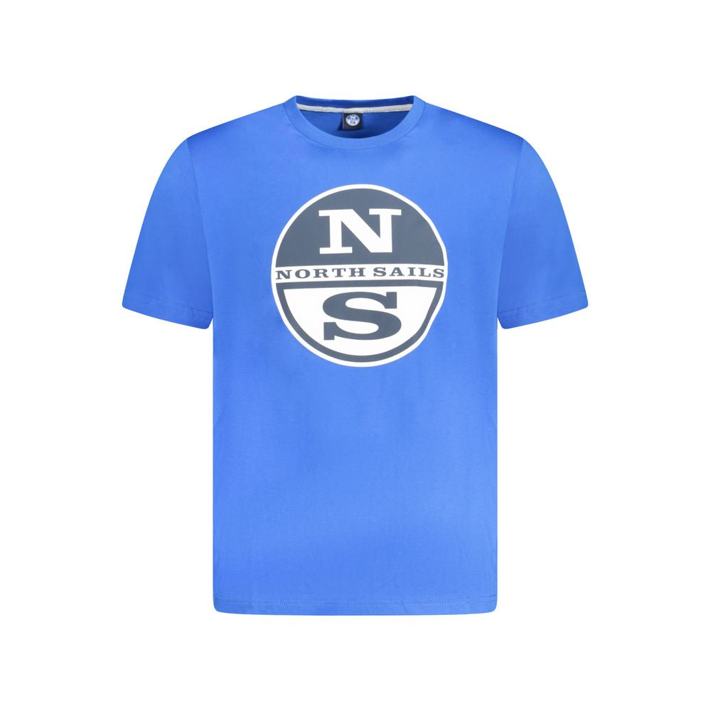 North Sails blue cotton men's t-shirt with iconic logo, short sleeves, perfect for summer fashion, showcasing casual sophistication.