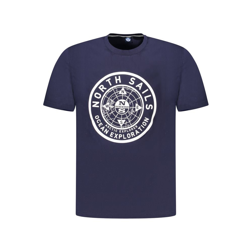 North Sails blue cotton men’s t-shirt featuring bold logo print, ideal for nautical and urban adventurers.