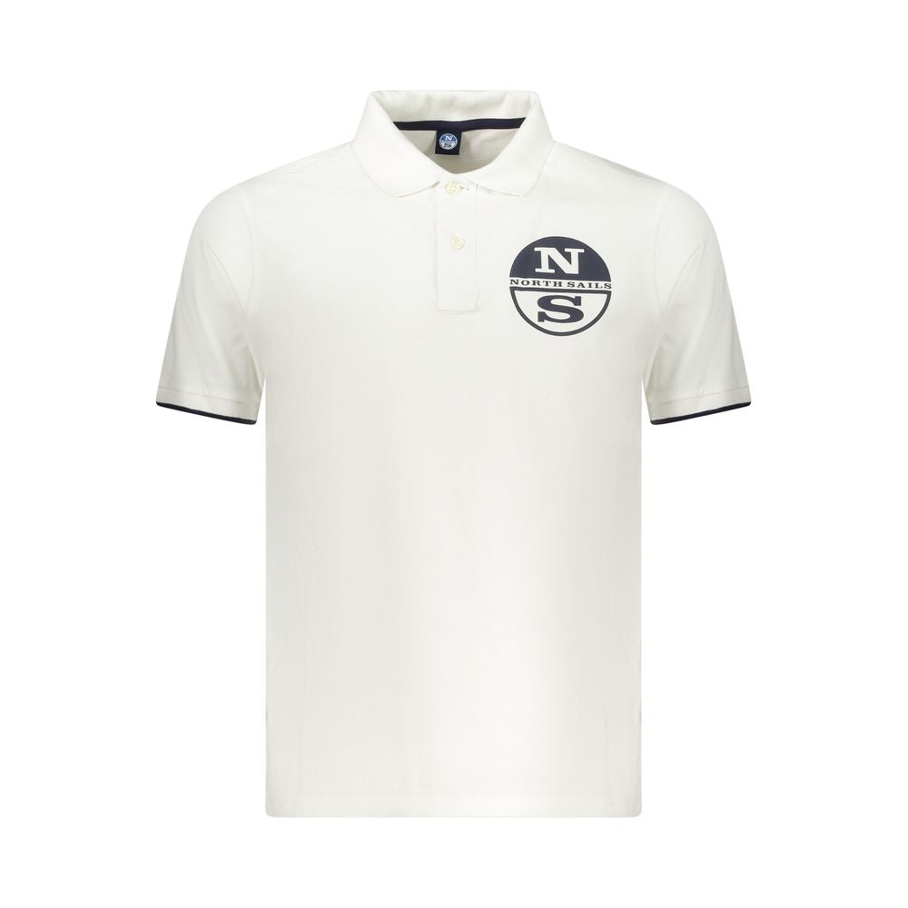 North Sails white cotton men's polo shirt with logo and contrasting details, featuring a sleek 2-button placket for a refined look.
