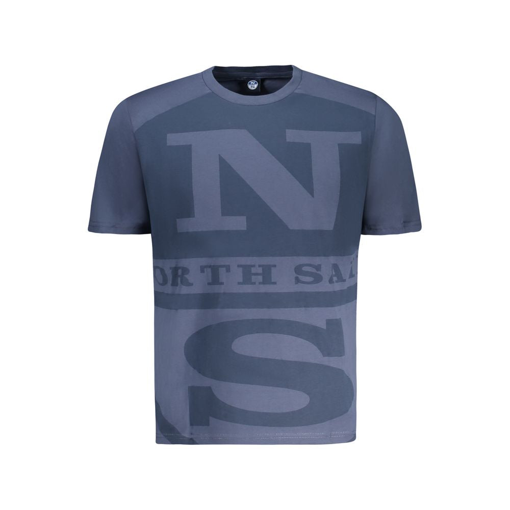 North Sails blue cotton men's t-shirt with bold print and logo, short sleeves, crew-neck design, made from soft 100% cotton.