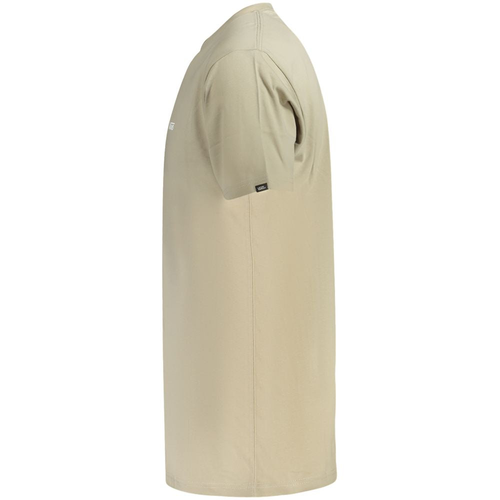 Side view of Vans beige cotton men's t-shirt with short sleeves and crew neck, simple design for casual style.