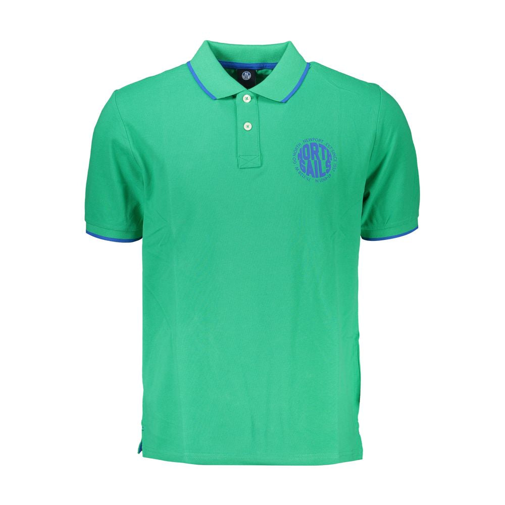 Green North Sails cotton polo shirt with short sleeves, two buttons, contrast details, and logo print.