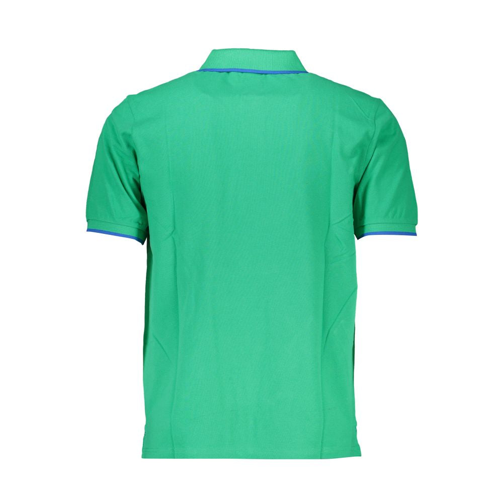 Back view of North Sails green cotton polo shirt, short-sleeved with contrast details and logo, featuring a two-button design.