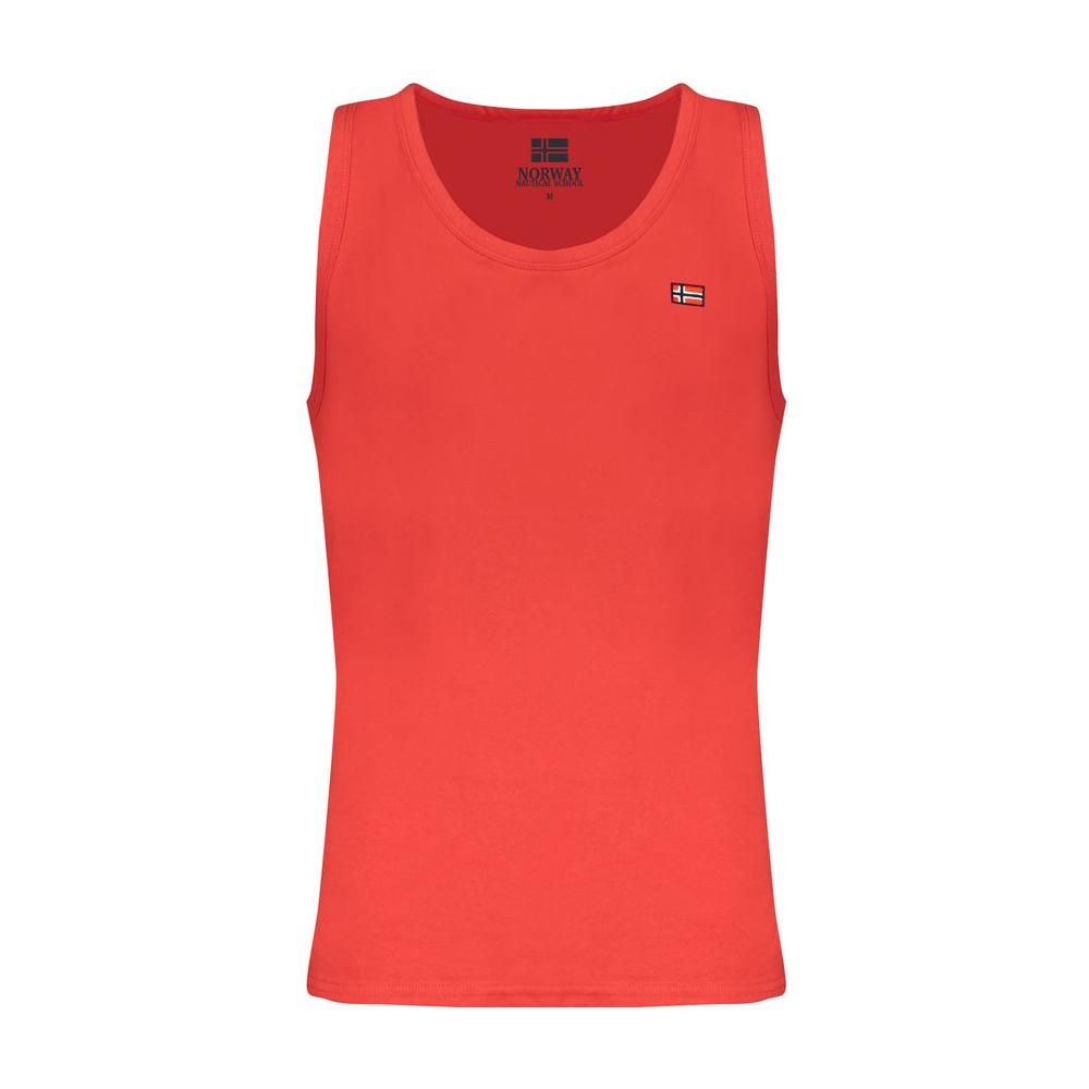 Norway 1963 red cotton tank top, wide shoulders, crew neck, logo embroidery on front, perfect for casual wear.