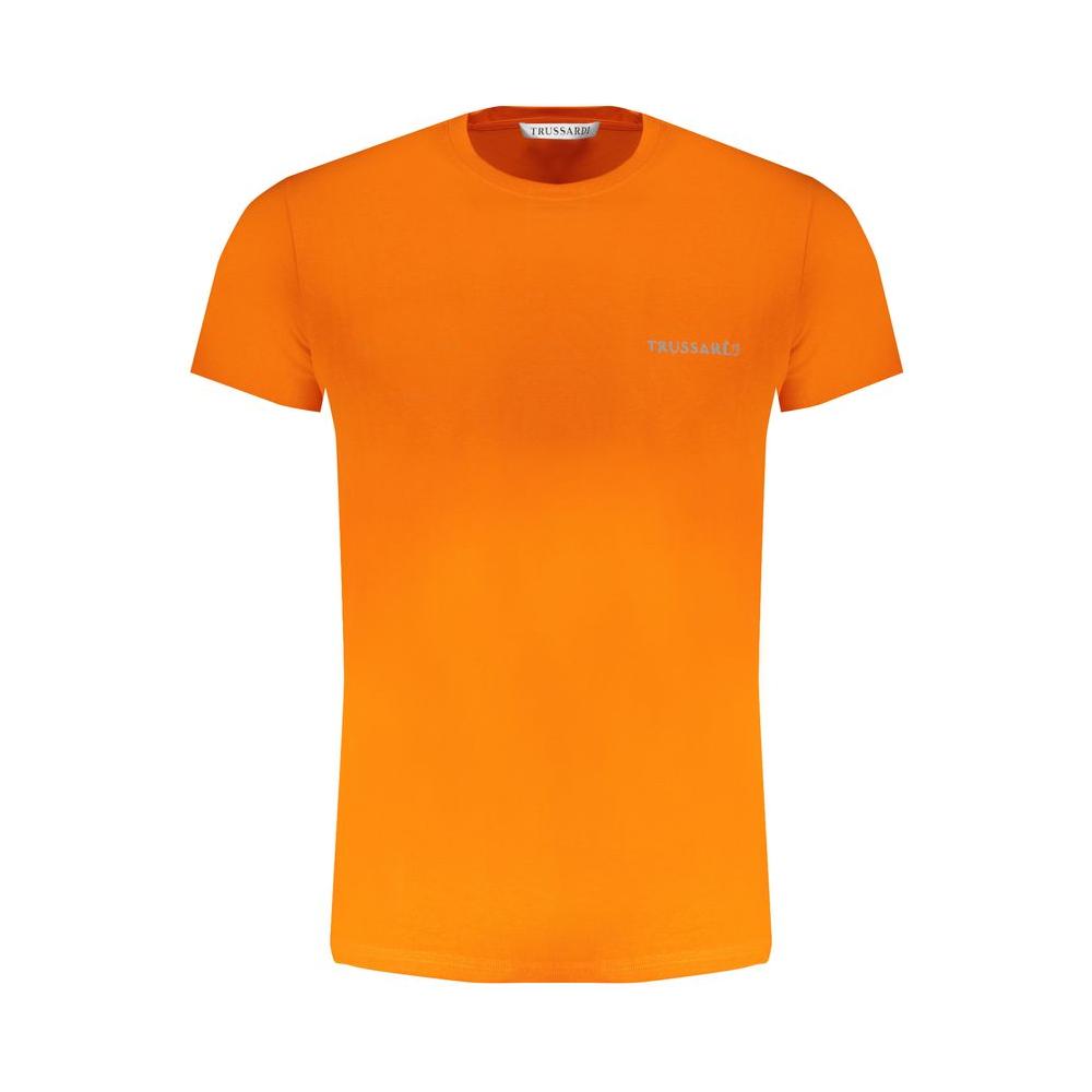 Trussardi orange cotton t-shirt with short sleeves, crew neck, and logo print, perfect for casual style.