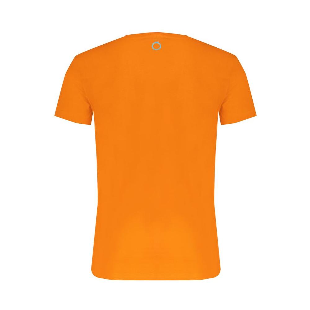 Back view of Trussardi orange cotton t-shirt showcasing short sleeves, crew neck, and logo print.
