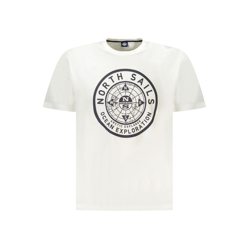 North Sails white cotton men's t-shirt with nautical logo print for casual wear