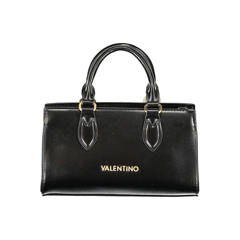 Alt Tag: Valentino Bags black polyethylene women handbag with dual top handles and logo.