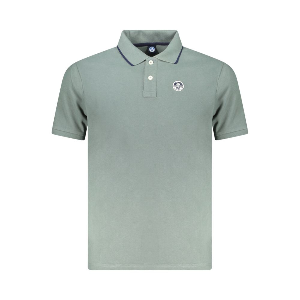 North Sails green cotton men's polo shirt with logo, short sleeves, and two-button placket for modern style and comfort.